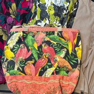 Colorful vtg Parrot Print Bag & 3 tops lot sz 2x large